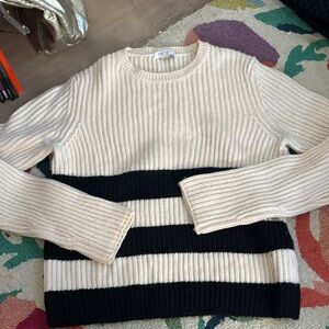 Equipment Cream & Black Cropped Ribbed Crewneck Sweater size M